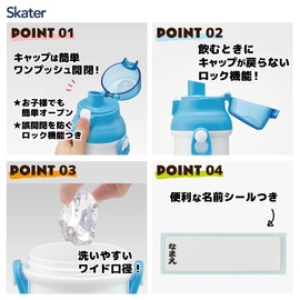 Skater PSB5SANAG-A Doraemon Water Bottle, Line Design, Sanrio, 16.9 fl oz (480 ml), For Kids, Antibacterial, Plastic, Child-Friendly, Lightweight, Made in Japan