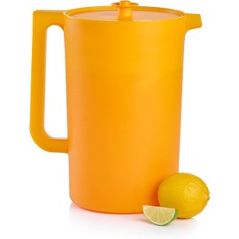 Tupperware Impressions Classic Sheer 1 Gallon Pitcher with Lid in Papaya, Dishwasher Safe and BPA Free, Mess-Free, Reusable Plastic Pitcher with Extra Large Capacity
