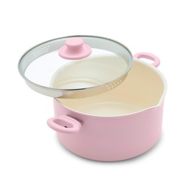 GreenLife 6QT Ceramic Nonstick Stockpot with Glass Straining Lid, PFAS-Free, Dishwasher Safe, Stay-Cool Handles, Oven Safe to 350°F, Wobble-Free Base, Even Heating, Pink