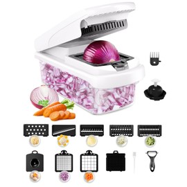 AlxMuNao (2025 New Model) Slicer, Julienne, 15 in 1, Multi-functional, Vegetable, Professional Grater, Easy Grater, Onion, Cucumbers, Grater, Radish, Egg White Separator, Hand Guard (White Lid)