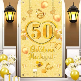 50th Golden Wedding Banner, Golden Wedding Decoration, 50th Wedding Anniversary Backdrop Decoration, 50th Anniversary Banner, Fabric Banner for Golden Wedding for Wall Indoor Outdoor Decoration