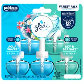 Glade PlugIns Refills Air Freshener, Aqua Waves and Sky & Sea Salt, Scented and Essential Oils for Home and Bathroom, 0.67 Fl Oz, 5 Count