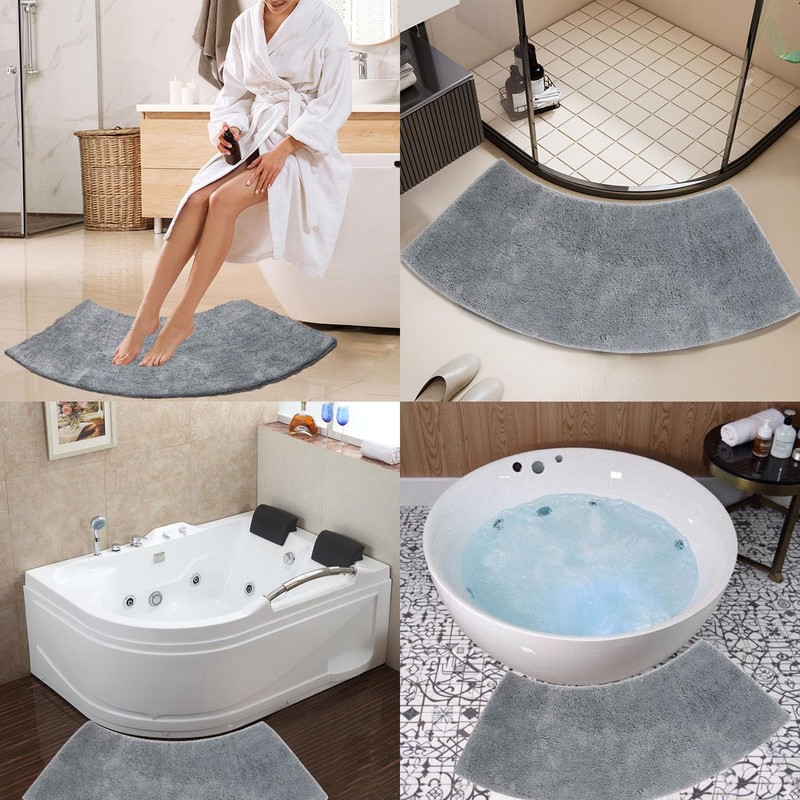 Eubeneortho Grey Shag Curved Bath Rug,Curved Shower Mat,40''x18'' Non Slip