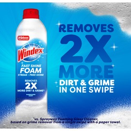 Windex Fast Shine Foam Glass Cleaner, No-Drip Aerosol Cleaning Spray, 19 oz.