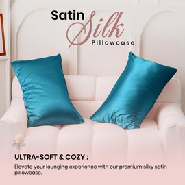 Moonlight Bedding Teal Satin Pillowcases 2 Pack – Soft & Smooth Feels Like Silk Pillowcases for Hair and Skin Care