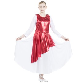 Danzcue Girls Asymmetrical Metallic Praise Dance Tunic, Scarlet, S-M-Child