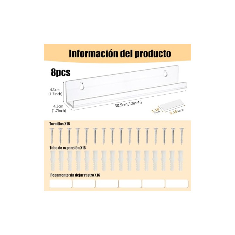 8Pcs Estantes Flotantes para Discos de Vinilo, Soporte para Vinilos