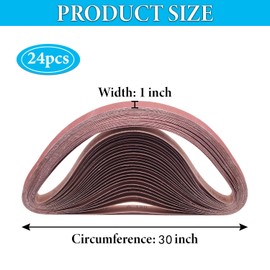 24 Pcs 1 x 30 Sanding Belt, 6 Each of 40 80 120 240 Grits Aluminum Oxide Belt Sandpaper for Belt Sander, 1x30 Belt Sander Belts for Wood (1x30 Inch)