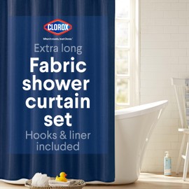 CLOROX Bathroom Shower Curtain with Waterproof Lightweight PEVA Liner Set, Extra Long Stall Shower Size for Bathroom, with Weighted Magnets and 12 Metal Hooks - 72" x 78" Midnight Blue