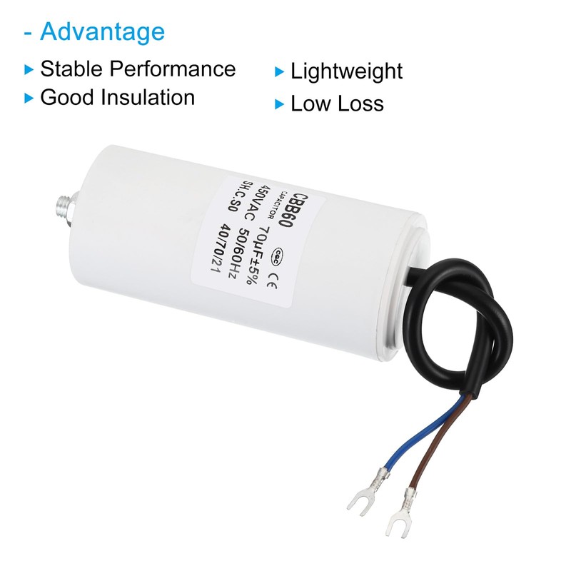 PATIKIL CBB60 70uf Running Condenser AC 450V U Terminal Wire