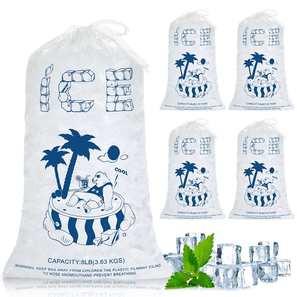 Ice Bags 8 Lb. with Drawstring, 50 Pack Ice Bags