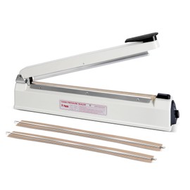 R-PACK Impulse Heat Sealer with Hot Cutting Wire, Heavy-Duty Bag Sealing & Cutting Machine, 2 Extra Replacements (White, 16-Inch)