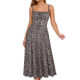 YATHON Milkmaid Midi Boho Easter Dress Women Petite Floral Cottagecore Floral Dresses for Women Tea Party(YT552-Leopard,L)