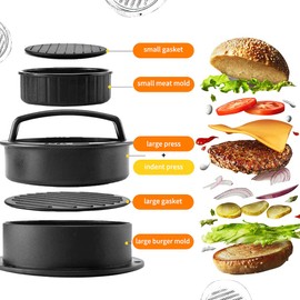 Hamburger Press Patty Maker, Hamburger Press, Burger Press, 3 in 1 Non-Stick Meat Beef Veggie Hamburger Mold, Kitchen Gadgets to Make Patty for Stuffed Slider, BBQ, Barbecue & Grilling