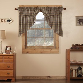 VHC Brands rústico y Lodge Ventana de la Cocina Curtains-Wyatt Tan Prairie Swag par