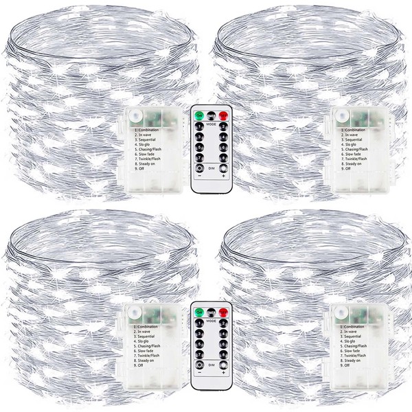 4-Pack Fairy Lights Battery Operated with Remote, Waterproof 33FT 100