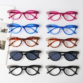 GUD 10 Pack Cat Eye Reading Glasses for Women With Spring Hinges(Include 2 Pairs Reading Sunglasses)+2.25