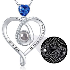 Valentines Day Birthday Gifts Wife September Birthstone Jewelry Blue Sapphire I Love You Necklace 100 Languages to the Moon and Back Sterling Silver