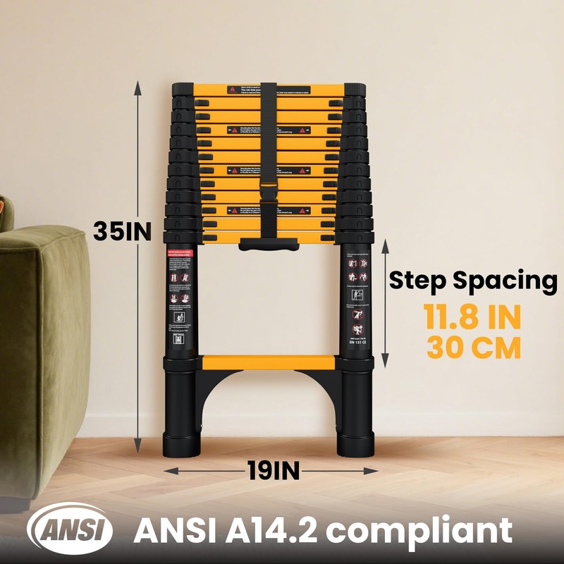 SINMEIRUN 12.5 FT Telescoping Ladder, ANSI Certified, Type IA Heavy