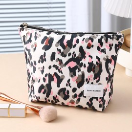 Savvy Harbor Makeup Bag Zipper Pouch Travel Cosmetic Organizer for Women, Elegant Roomy Cosmetic Bag for Women, Women Makeup Organizer and Travel Toiletry Bag for Women Gift (White Printed)