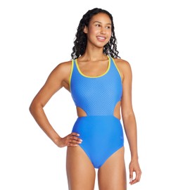 Speedo Womens Racerback Cut Out One Piece Swimsuit, Jacquard Sevres Blue, 8 US