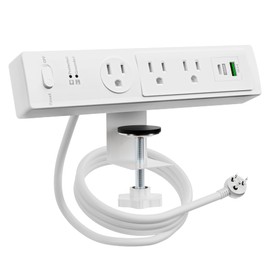 Desk Clamp Power Strip with 6FT Extension Cord, PD 30W Fast Charging, Desk Edge Mount Power Strip, 2 AC Outlets+1 Widely Spaced Outlet, 2 USB Ports, 14AWG, ETL Listed, Surge Overload Protection, White