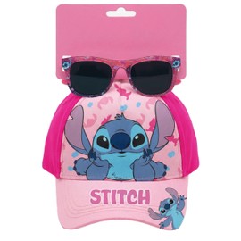Clondo Set Cappello con Visiera e Occhiali da Sole per Bambini (3-8 Anni) | Kit Estivo Personaggi Ufficiali | Berretto 100% Cotone e Occhiali Protezione UV | Idea Regalo per Stitch Rosa Fan