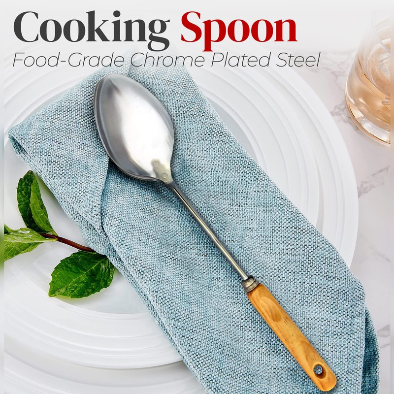 Alpine Cuisine Spoon with Wood Handle 13 Inch - Chrome
