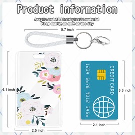 CameCosy ID Badge Holder with Lanyard Chain Keyring, Pretty ID Name Slide Badge Card Holder for Office/School ID Credit Cards Proximity Key Cards (White Rose Flower)