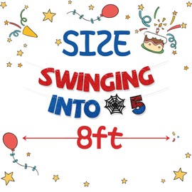 Swinging into 5 Banner Superhero Themed Birthday Party Decorations Garland for Kids Boys Girls 5th Birthday Bunting Decor for Spider Party Supplies