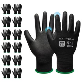 Safety Work Gloves PU Coated-12 Pairs Touchscreen Working Gloves Seamless Knit with Polyurethane Coated Smooth Grip on Palm&Fingers, Breathable for Men Women Ideal for General Duty Work (Black/Large)