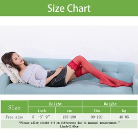 AWFOUGAR Women's Opaque Thigh High Stockings with Anti-fall Lace Top