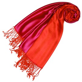 Lorenzo Cana - 78171 Women's Pashmina Reversible Scarf 70% Silk and 30% Viscose Scarf 70 cm x 190 cm Two Tone Red Scarf, Red Orange Pink Berry