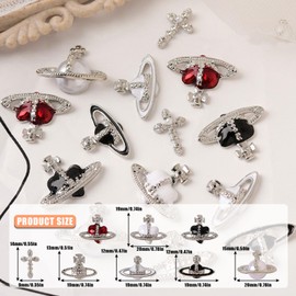 Planet Nail Art Charms, Pack of 32 Saturn Shape Nail Gemstones for Acrylic Nails, Shiny Nail Rhinestones Girls Nail Art DIY Craft Decoration Accessories