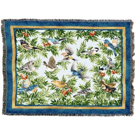 Pure Country Weavers Songbirds XL Blanket by Elena Vladykina - Bird Garden Floral Gift Tapestry Throw Woven from Cotton - Made in The USA (82x62)