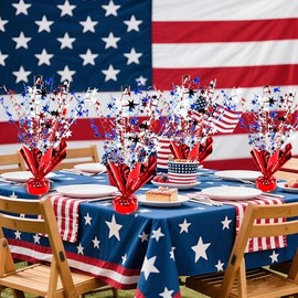 FUBININA 12 Pack 4th of July Table Centerpiece Decoration Metallic Foil Spray Star Burst Patriotic Decor 250th Anniversary Independence Day Labor Veteran Memorial Day Party Supplies Red White and Blue