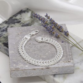 Tuscany Silver Men's Sterling Silver 10mm Diamond Cut Double Curb Bracelet of 20cm/8"