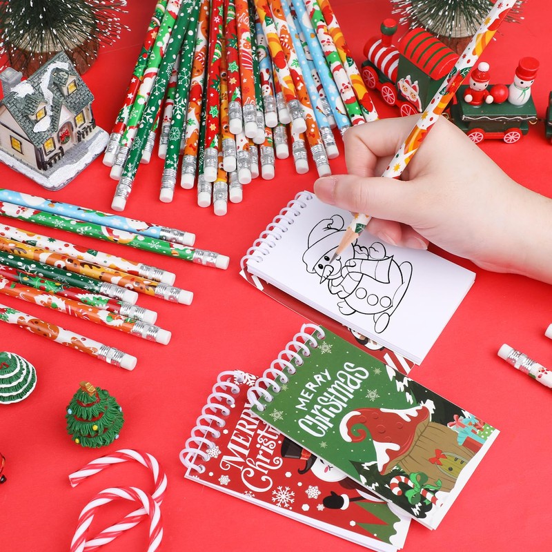 SULOLI Christmas Pencils with Eraser, 32pcs Xmas Themed Pencil with