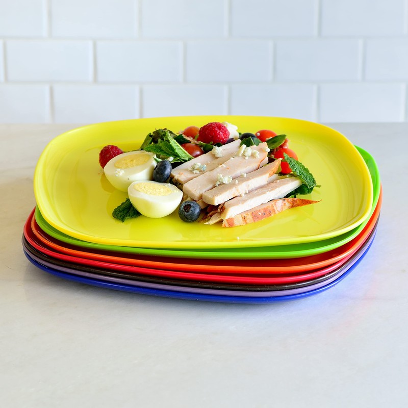 Youngever 9 Pack 10 Inch Plastic Plates, Large Square Plates,