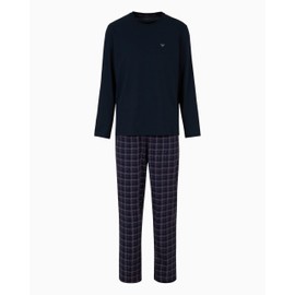 Emporio Armani Men's Pattern Mix Pajama Pant and Long Sleeve Tee Set, Armani Blue/Check, Small