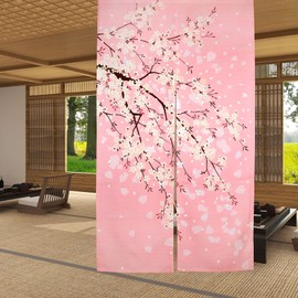 LIGICKY Noren Japanese Doorway Curtain Printed Cherry Blossom Door Curtains Window Tapestry for Home Decoration, 33.5"x59" Pink