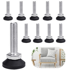 KBNIAN Adjustable Furniture Feet, Pack of 10 M8 x 38, Stainless Steel, Round, Height Adjustable, For TV Cabinets, Sofas, Chairs, Tables, Desks