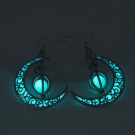 EEQQBZ Glowing Blue Moon Crescent Dangle Earrings - Alloy, Lightweight, Hypoallergenic - Magic Design for Christmas