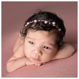 Honra Newborn Photography Props Pearl Headband Baby Photoshoots Posing Photo Tieback Hair Accessories (Pastel Pink)