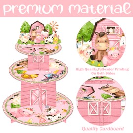 Pink Farm Animals Cupcake Stand 3 Tiers Farm Birthday Party Tower Barnyard Party Stand Holder Farm Animals Party Decorations for Farmhouse Baby Shower Supplies
