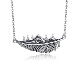 VENACOLY Mountain Range Necklace Sterling Silver Feather Necklace Mountain Jewelry Nature for Nature Lovers and Climbers，Skiers, Hikers, Campers