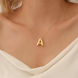 BAYLAY Bubble Letter Necklace - 18K Gold Plated, Women's Fashion Jewelry, Modern Minimalist, G Initial, 16"+2" Chain