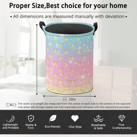 Laundry Hamper,Mermaid Laundry Basket,Pink Gold Glitter Portable Collapsible Clothes Blanket Basket Storage for Dorm Room,Nursery,Bathroom,16x20 Inch