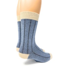 WARRIOR ALPACA SOCKS - Women's Two Color Baby Alpaca Wool Wide Ribbed Comfort/Bed Socks - Color Block (Small, Blue Heather)