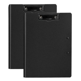 Clipboard A4 with Lid, Pack of 2 Plastic Clipboards with Double Clip for Memo Forms, Documents and School, Office, Work, Classroom - Black